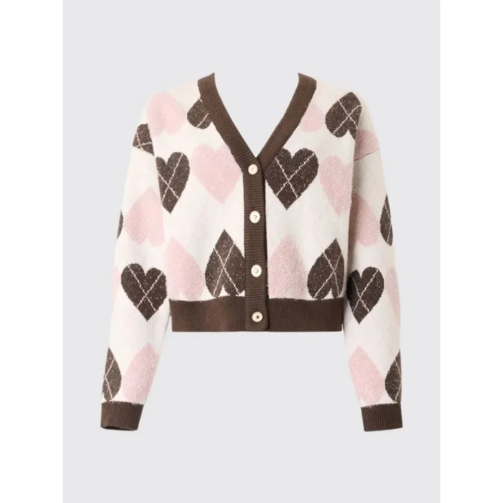 Twinset U&B Women Twinset U&B Heart Print Wool And Silk Blend Cardigan